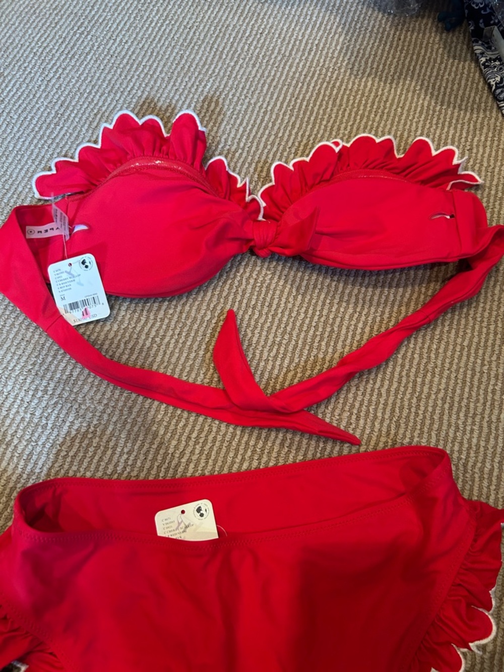 NWT Free People paper London Red Ruffled Bandeau Tie-Front Bikini set size S/M - Picture 10 of 12